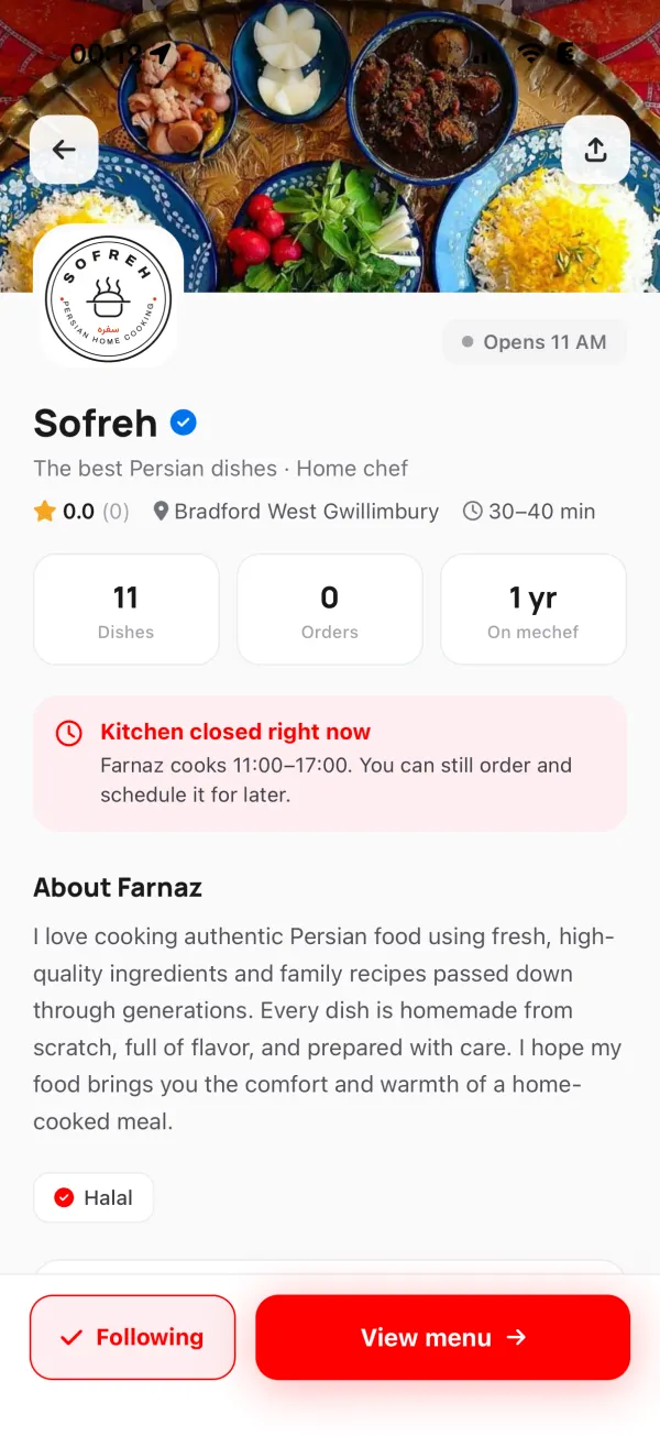 A home chef's kitchen profile in the MeChef app
